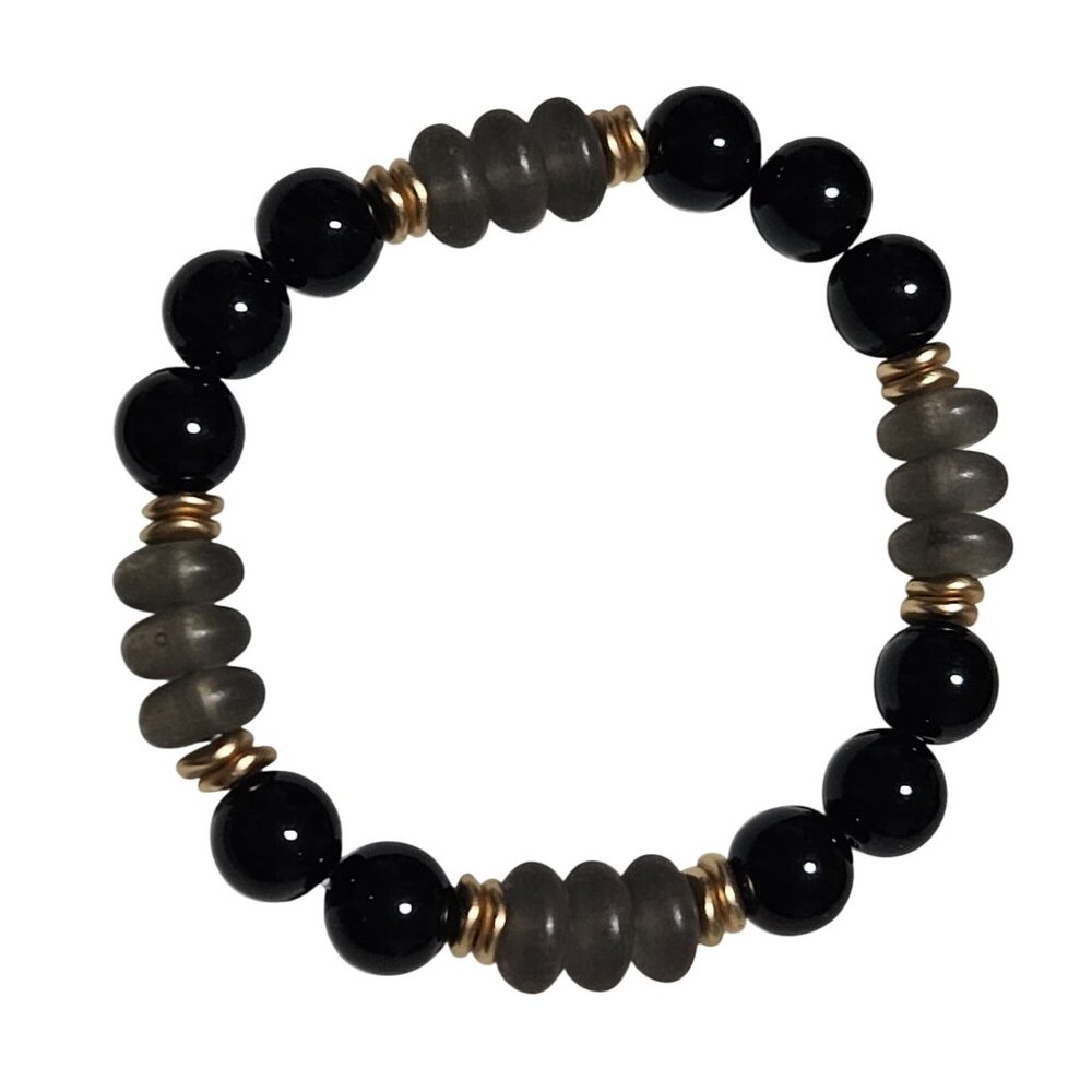Elegant Handmade Black Gray Beaded Stretch Bracelet Classic Fashion Jewelry
